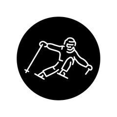 Skier color line icon. Skiing in winter Alps.