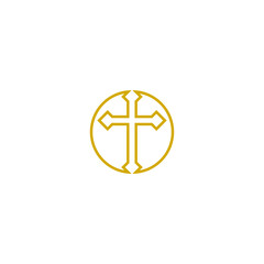 Obraz premium Christian Cross line circle icon logo isolated on white background