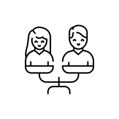 Equality between woman and man color line icon. Multinational company.