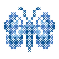 Blue butterfly cross stitch scheme folk art