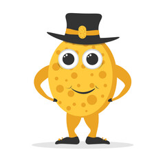 Cartoon sponge character. Yellow sponge mascot made of soft, porous material for washing and bathing. Vector illustration isolated on a white background for design in cartoon style.