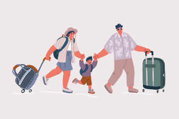 Vector illustration of traveling family on summer vacation
