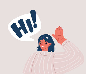 Vector illustration of good looking woman say hi