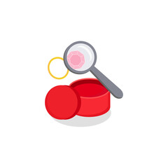 Ring and magnifying glass. Evaluation of jewelry.  Vector illustration