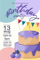 Colourful invitation for a birthday party. 