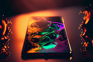 Glow Particle Fluid Abstract Smartphone. Created with Generative AI technology