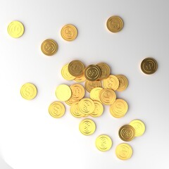 Heap of golden dollar currency coins. Business concept