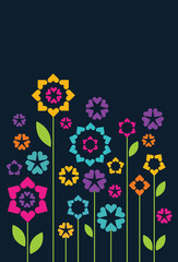 Colorful decorative flowers on the dark background. Vector illustration.