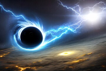 Black hole with lighting bolt in space --illustration,space