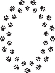 Paw  foot trail print of cat. Dog, puppy silhouette animal diagonal tracks.