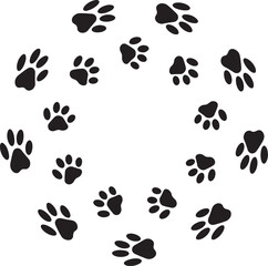 Naklejka na ściany i meble Paw foot trail print of cat. Dog, puppy silhouette animal diagonal tracks.