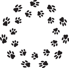 Naklejka na ściany i meble Paw foot trail print of cat. Dog, puppy silhouette animal diagonal tracks.