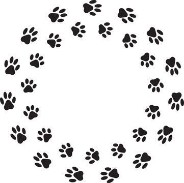 Paw  foot trail print of cat. Dog, puppy silhouette animal diagonal tracks.