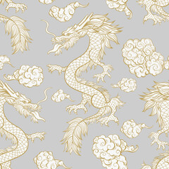 Chinese Dragon Seamless Pattern Mythology Animal Vector illustration - 563585696