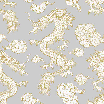 Chinese Dragon Seamless Pattern Mythology Animal Vector illustration