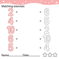 Look and Match the numbers. Kids words learning game, worksheets with simple colorful graphics. children educational Learning color