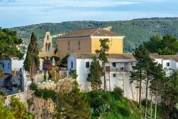 View of Monastry in Palaiokastritsa, town in Corfu, Greece