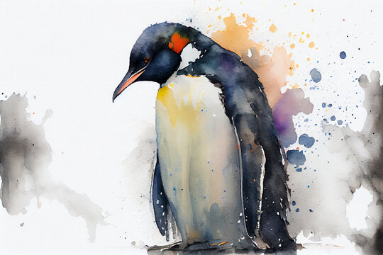 Pinguin in Aquarellfarben isoliert auf weißen Hintergrund. Generative Ai