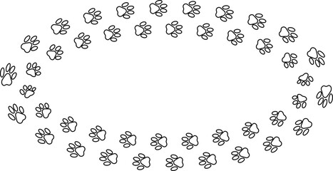 outline paw foot trail print of cat. Dog, puppy outline animal tracks. Tiger outline footprint