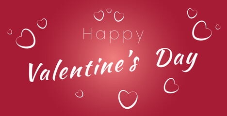 Simple minimalism greeting card happy valentine's day with white text and different sizes hearts on red background © Natan