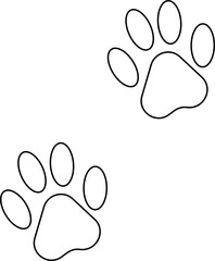 outline paw foot trail print of cat. Dog, puppy outline animal tracks. Tiger outline footprint