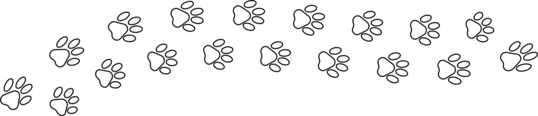 outline paw foot trail print of cat. Dog, puppy outline animal tracks. Tiger outline footprint