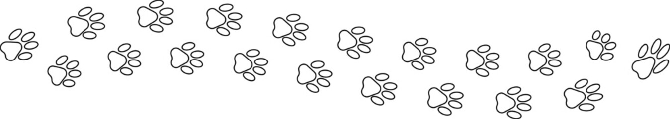 outline paw foot trail print of cat. Dog, puppy outline animal tracks. Tiger outline footprint