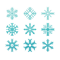 Free vector snowflake icon set in blue gradient with white background