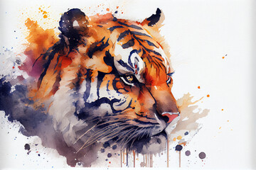 Tiger in Aquarellfarben isoliert auf weißen Hintergrund. Generative Ai