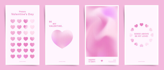 Valentine's day February 14 stories design template set. Sensual intimate and cute pink design stories for greeting cards, placards, abstract backgrounds. Romantic gradient and heart shaped graphic.