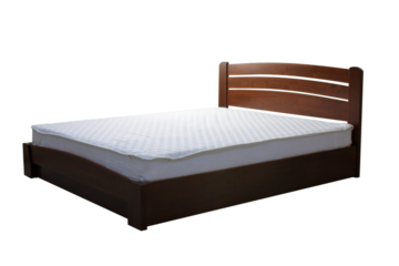 double wooden bed with a mattress on a transparent background, cut out