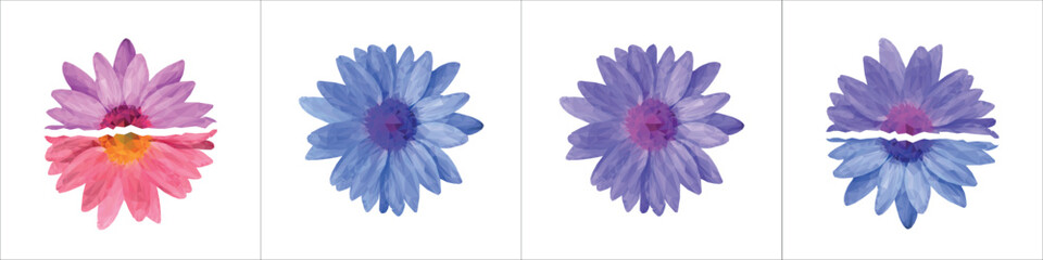 pink lilac chamomile geometric daisy flower triangulated realistic chamomile. Suitable for booklet, card, greeting, textile design, T-shirt design