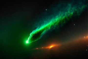  A bright green comet surrounded by a nebula. Generative AI - obrazy, fototapety, plakaty