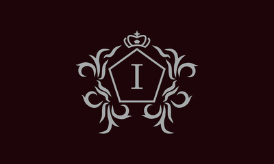 Elegant floral monogram design template for one or two letters such as I. Business sign, identity monogram for restaurant, boutique, hotel, heraldry, jewelry.