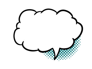 Hand drawn speech bubble on a retro dotted background. Illustration on transparent background