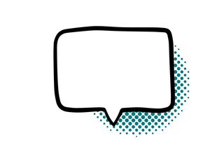 Hand drawn speech bubble on a retro dotted background. Illustration on transparent background