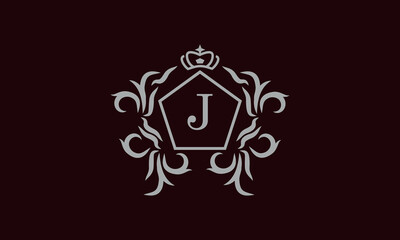 Elegant floral monogram design template for one or two letters such as J. Business sign, identity monogram for restaurant, boutique, hotel, heraldry, jewelry.