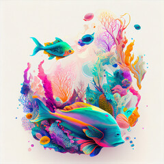Fototapeta na wymiar Colorful isolated fish underwater with corals. AI generative..