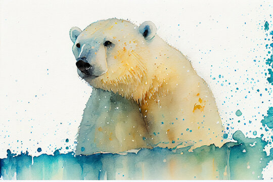 Eisbär in Aquarellfarben isoliert auf weißen Hintergrund. Generative Ai