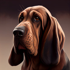 Bloodhound sitting eyes open, gradient background, cartoon style - obrazy, fototapety, plakaty