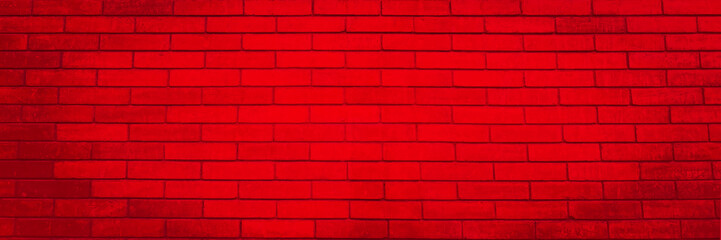 Fototapeta na wymiar Panorama view dark red brick wall background. 