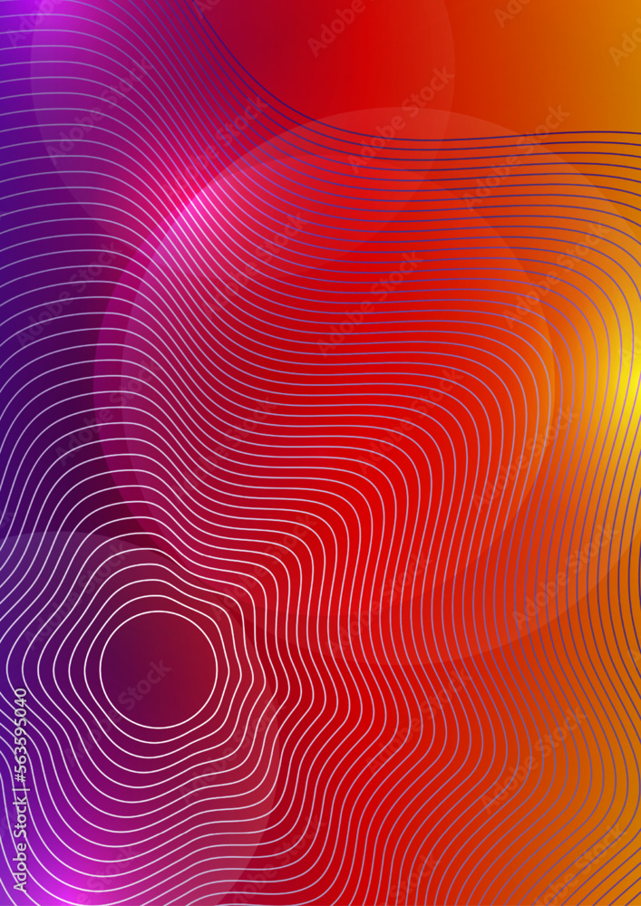 Poster abstract background liquid organic shapes of dynamic waves and circles, lines on a bright color back