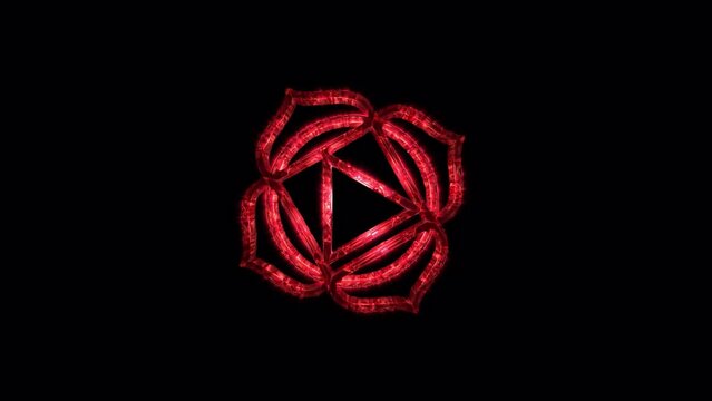Crystal explosion 3D Hindu Symbol Red Root Chakra  Muladhara Psychedelic vj loop 4k Backdrop abstract pattern healing grounding art