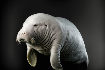 Portrait of a manatee on a black background, isolated, Generative AI