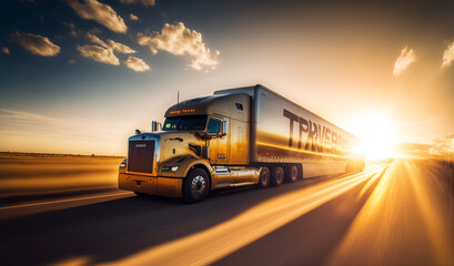 Fototapeta na wymiar Generative AI illustration of american truck as logistics and transportation concept