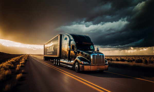 Generative AI illustration of american truck as logistics and transportation concept