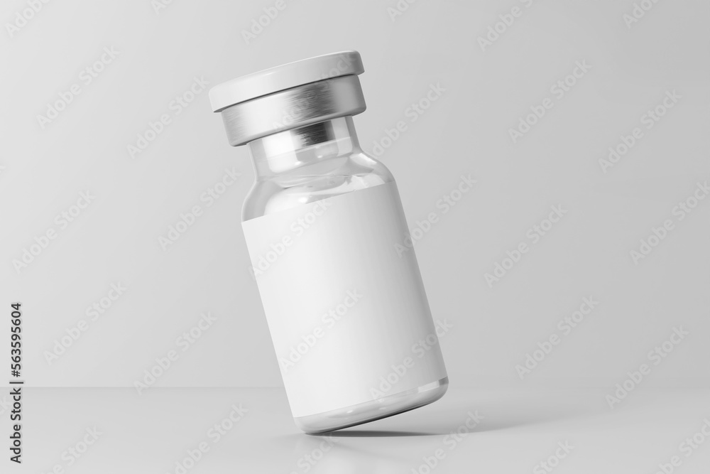 Wall mural anti viral covid-19 virus flu vaccine glass vial medicine bottle realistic mockup with empty label t