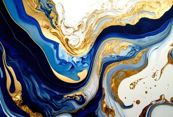 Gold marble painting, abstract art, blue and white colors, stylized and textured, artistic paint decoration for canvas print or wallpaper, generative ai