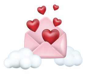 3d mail envelope icon with red heart. Message in love concept. Vector illustration.