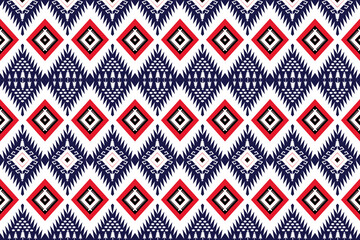 Geometric ethnic oriental traditional with triangles and elements seamless pattern. White and blue color designed for background, wallpaper, clothing, wrapping, fabric, Batik, decorating, embroidery 